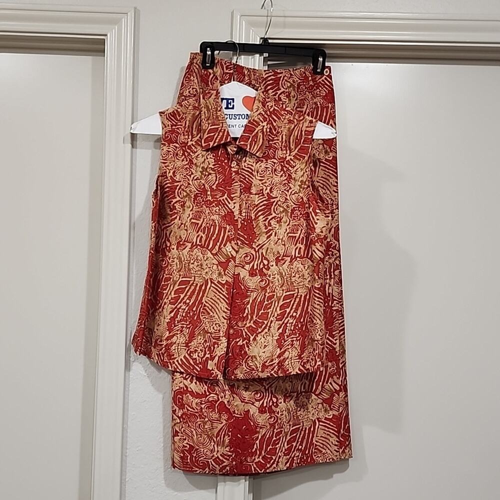 Nygard Size 8 Summer Silk Skirt & Top, Gold and Burnt Orange